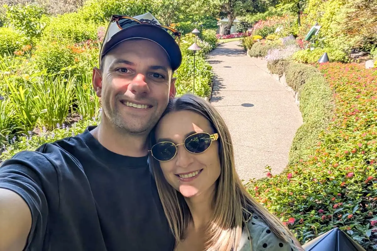 Bailey and Daniel taking a selfie at The Butchart Gardens in Victoria BC