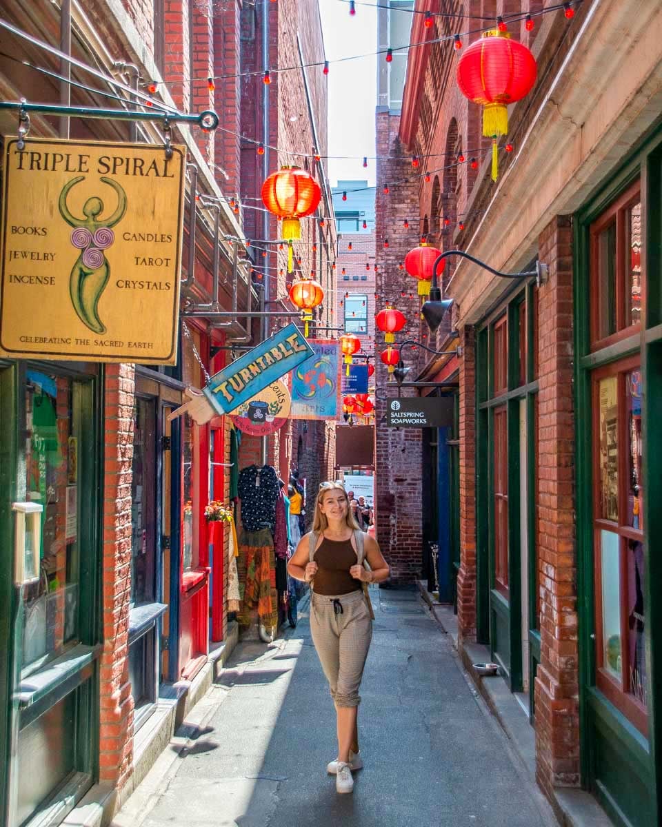 Bailey walking down the Fan Tan Alley in Chinatown, Victoria BC