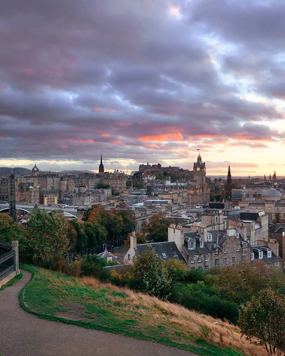 Calton Hill at sunrise seen in Edinburgh Scotland