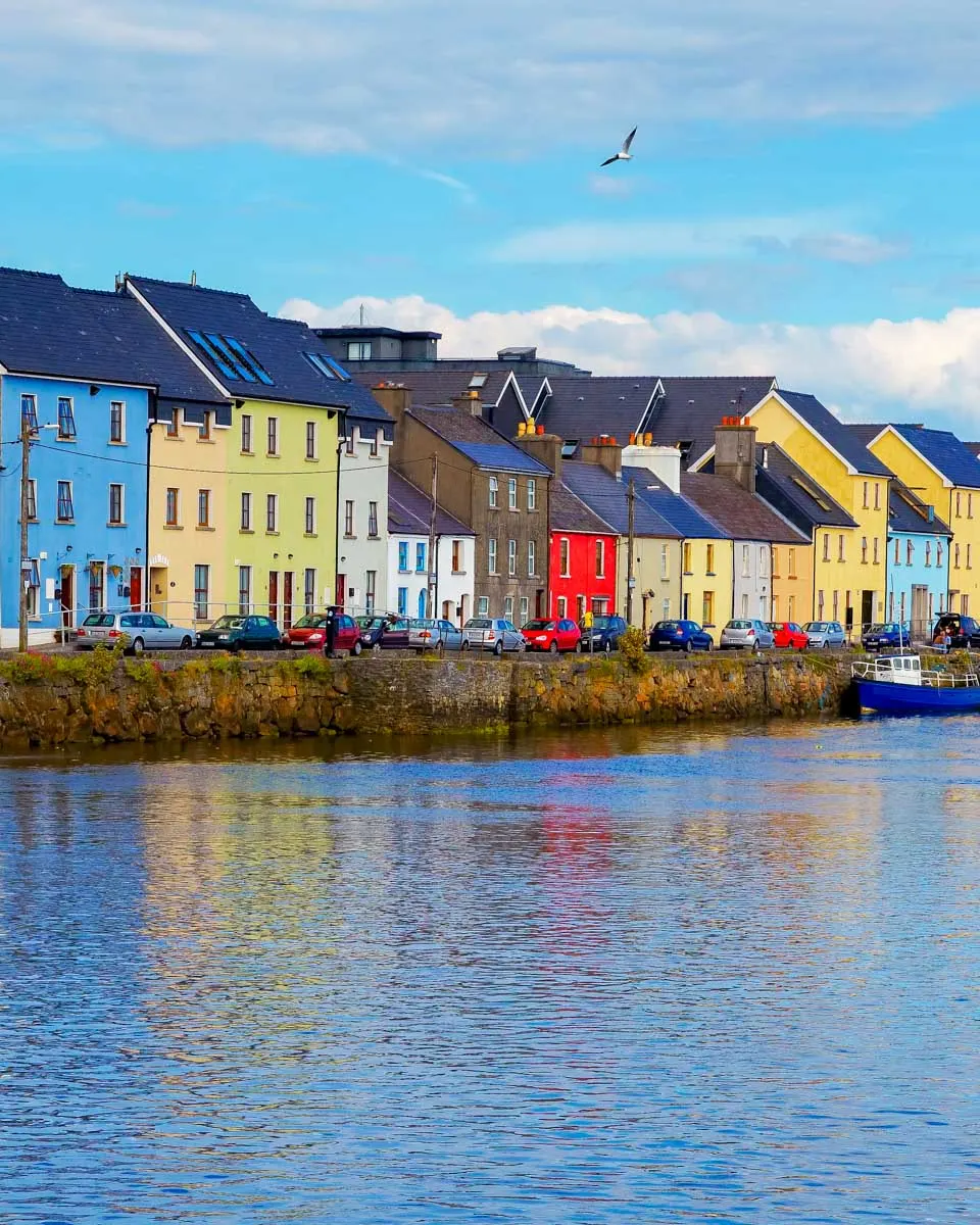 Colorful houses on The Long Walk seen on an ebike tour of Galway Ireland