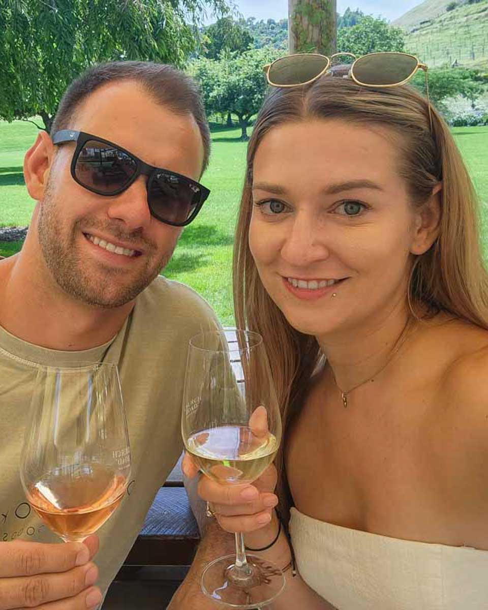 Daniel-and-Bailey-drink-wine-on-a private SUV winery tour from Napa California