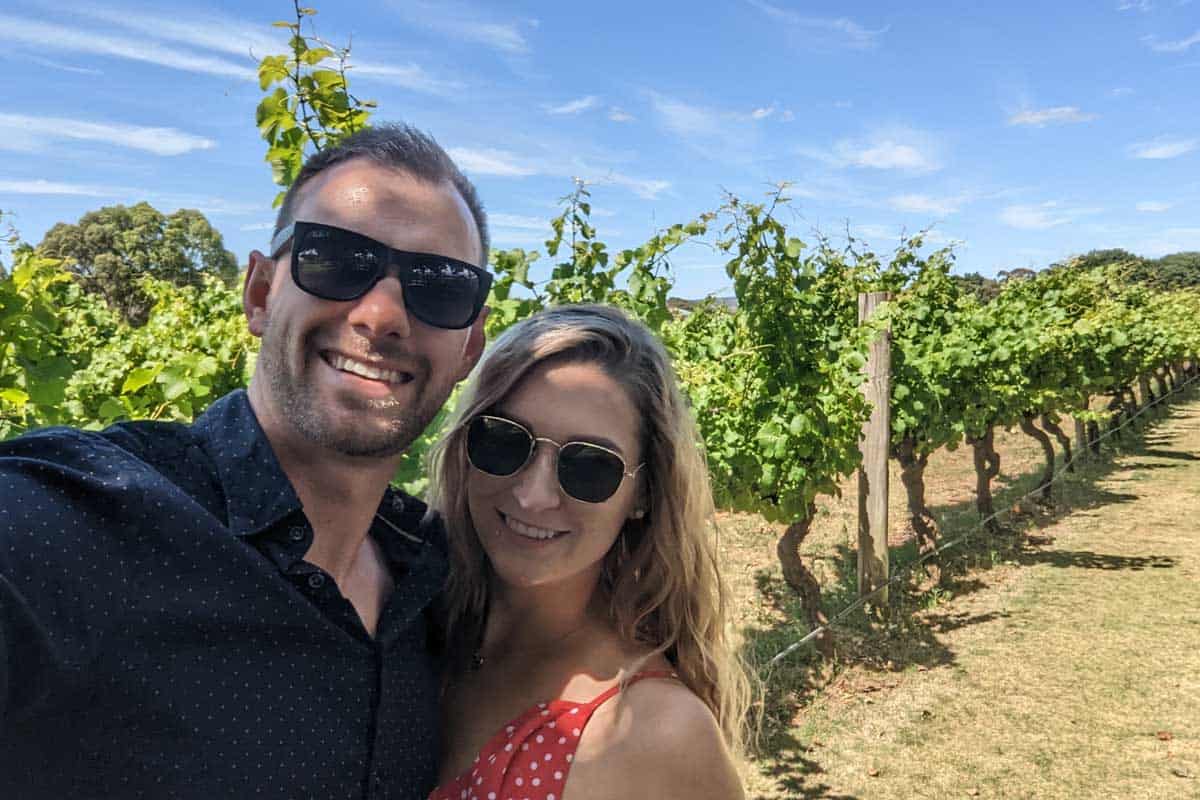 Daniel-and-Bailey-take-a-selfie-at-a-winery-near-Kelowna BC Canada
