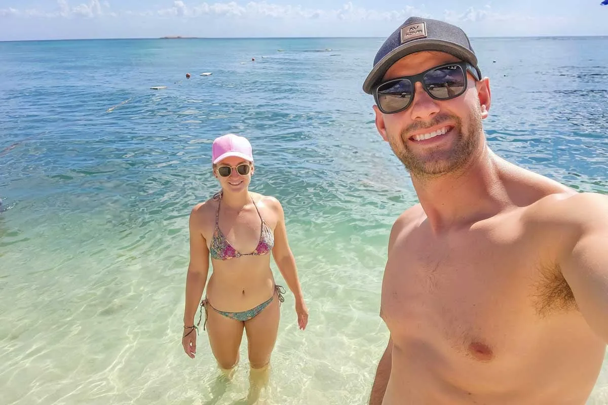 Daniel-and-Bailey-take-a-selfie-on the beach of Catalina Island California