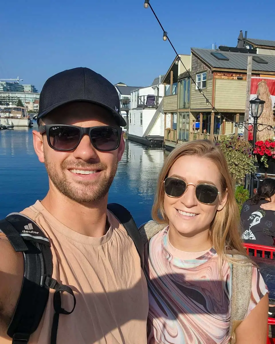 Daniel and Bailey taking a selfie at the Fisherman's Wharf in Victoria BC