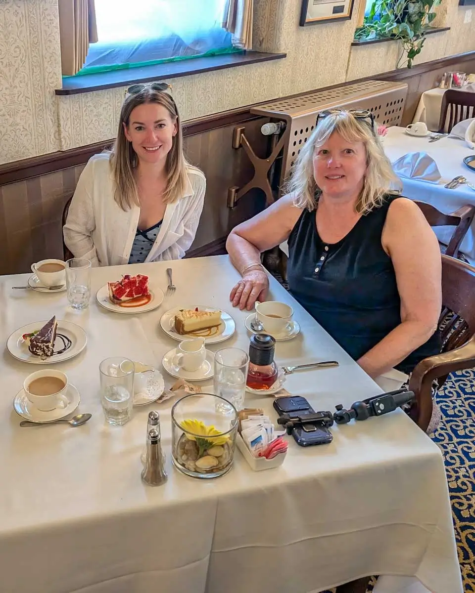 Bailey and his mother having lunch at British Columbia Parliament Building in Victoria BC