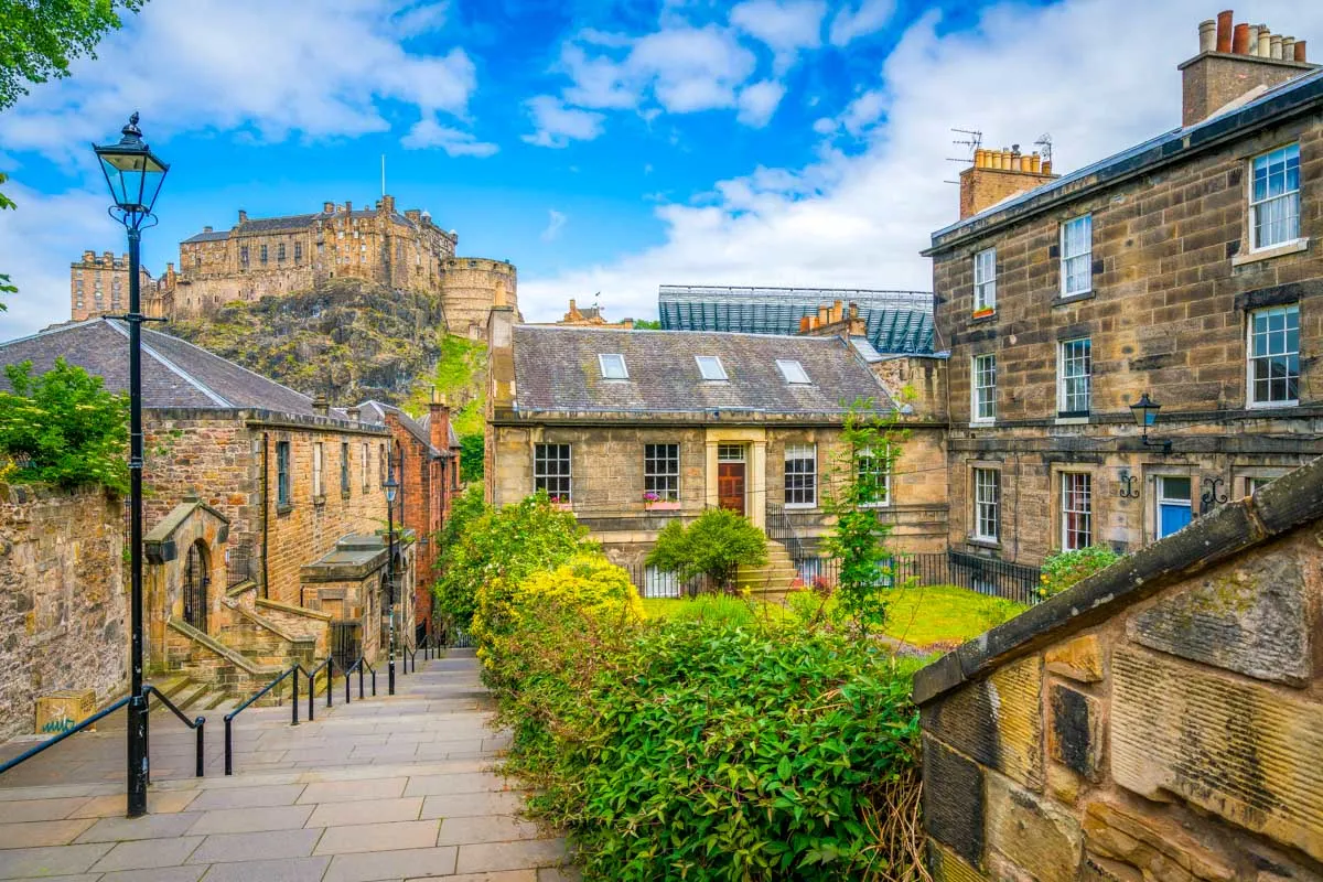 Edinburgh Scotland street and view of the castle