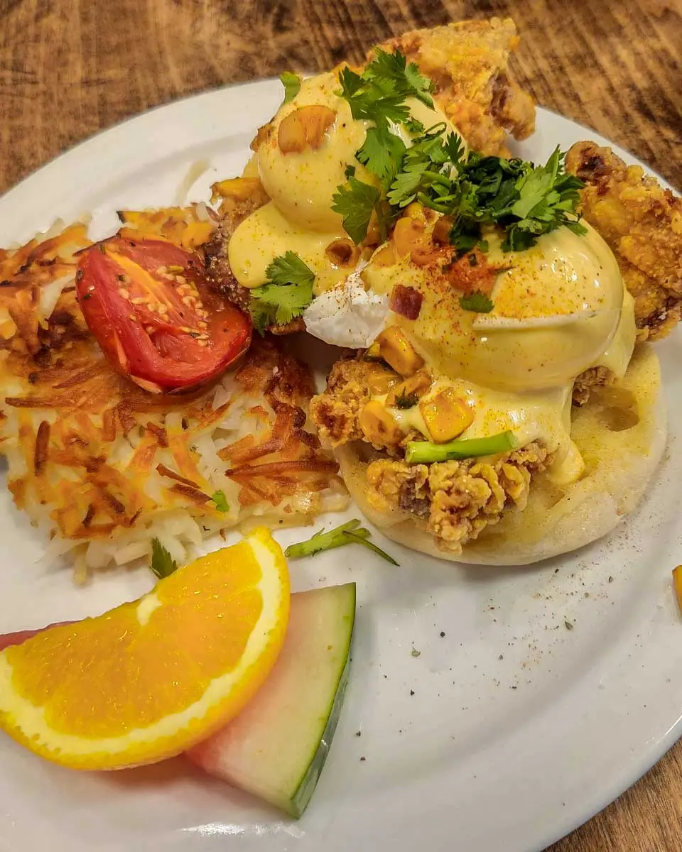 Eggs benedicts at the Jam Cafe in Victoria BC