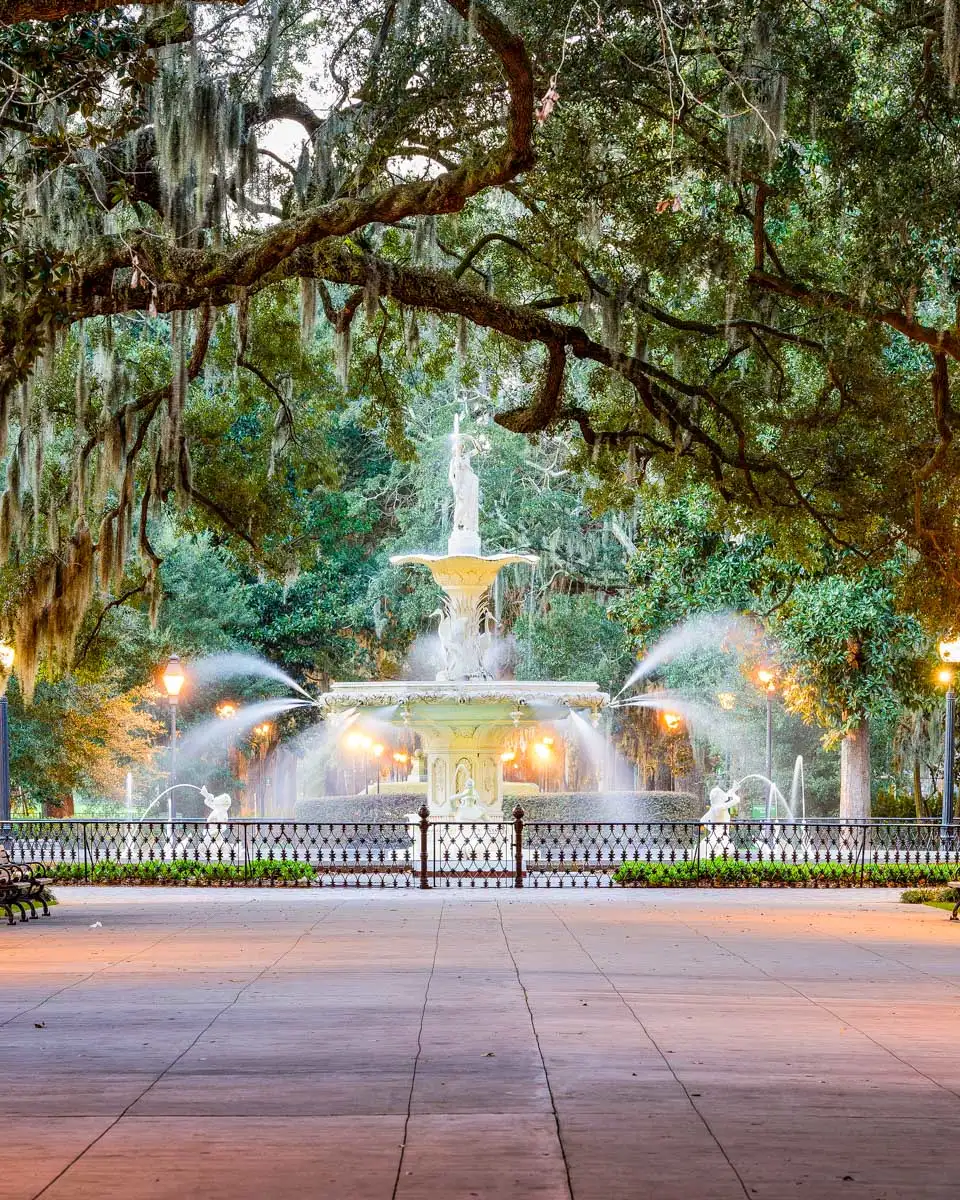 Evening in Forsyth Park in Savannah Georgia