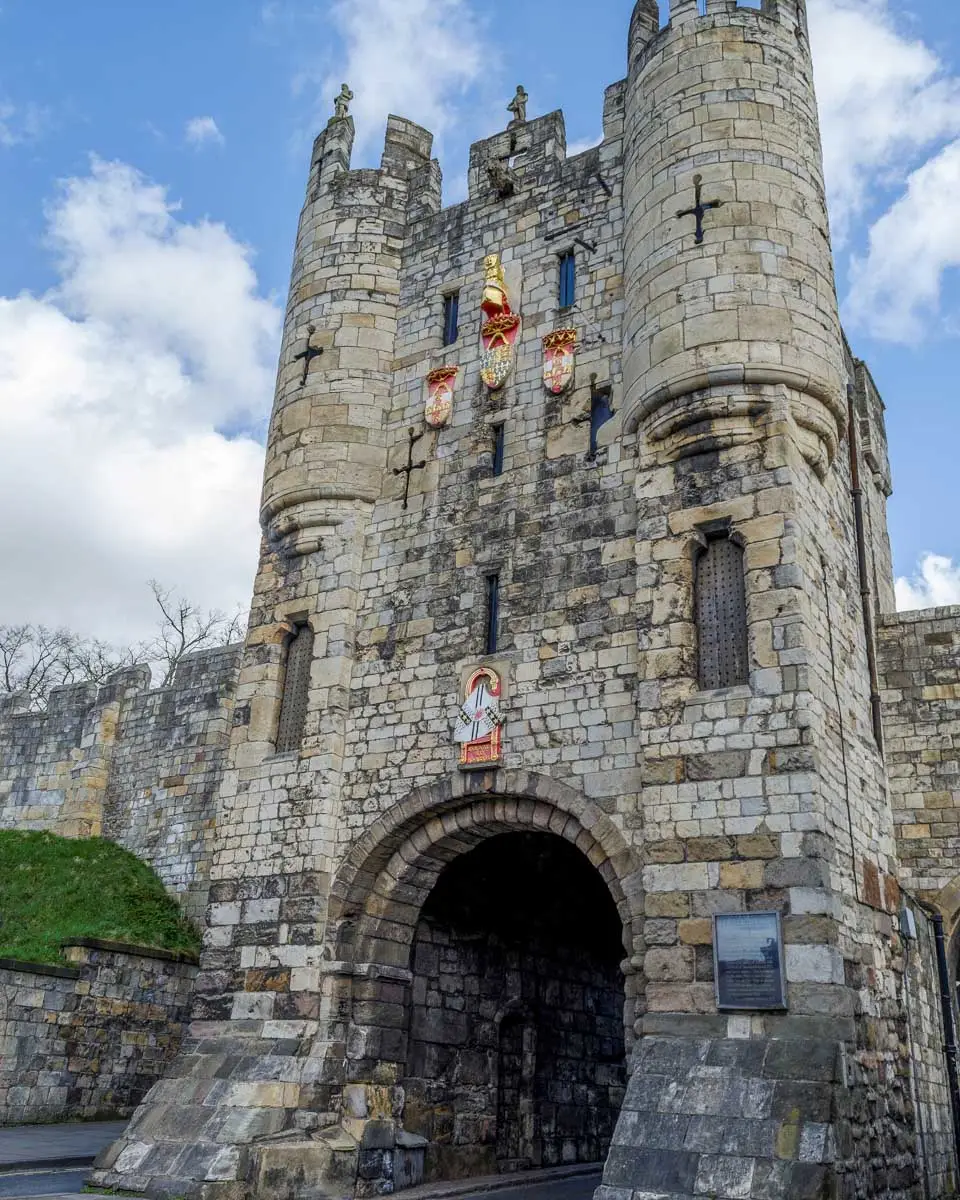 Micklegate Bar seen on a bike tour of York United Kingdom