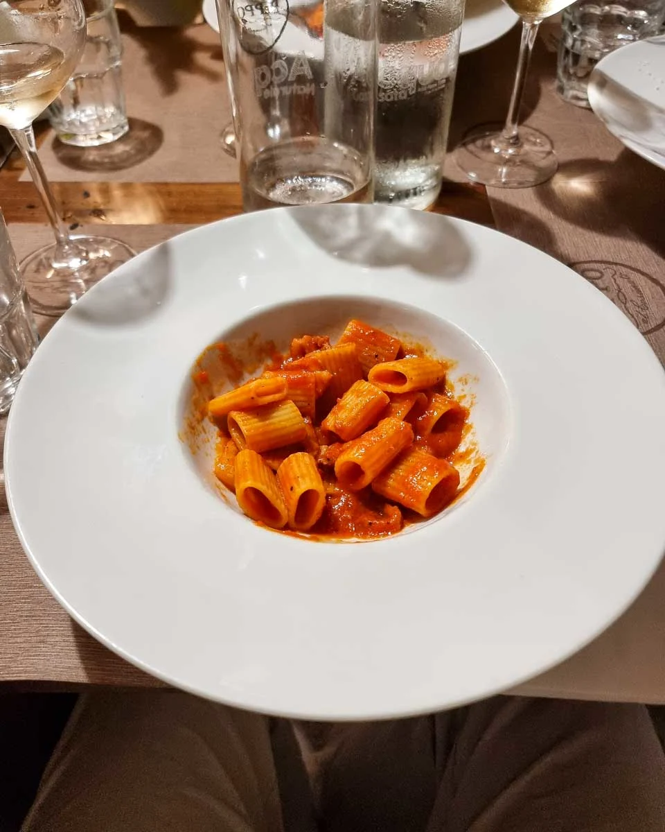 Pasta eaten on a wine tour from Siena Italy