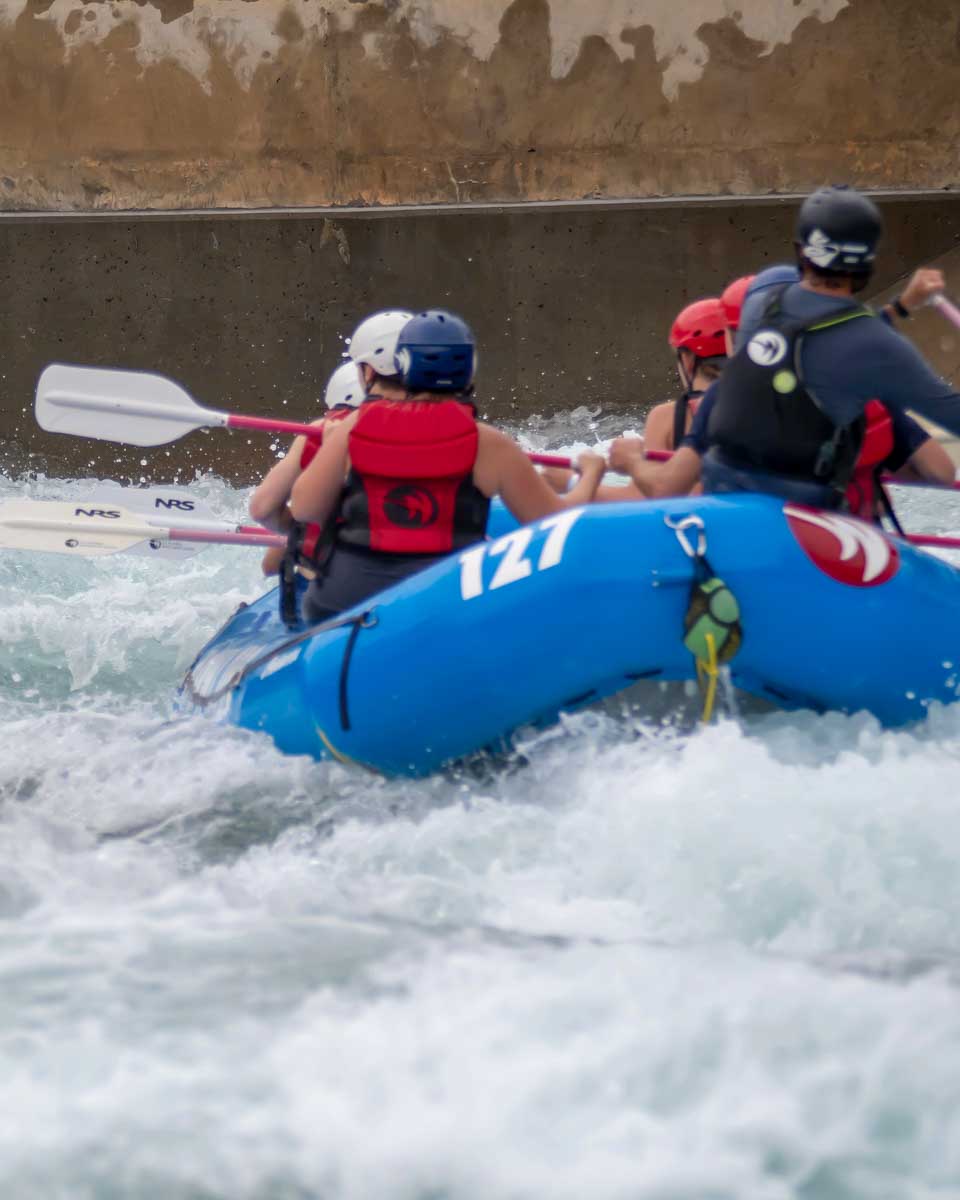 People raft at the National Whitewater Center near Charlotte North Carolina