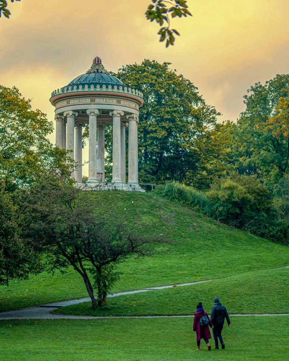 The Monopteros temple in the English Gardens of Munich Germany
