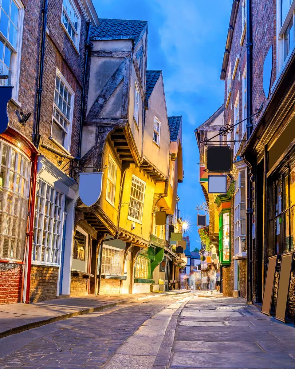 The Shambles at night seen on a ghost tour of York United Kingdom