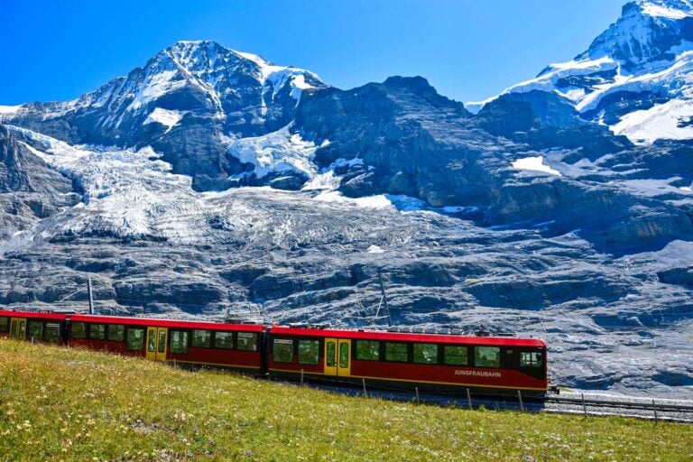 The cogwheel train on its way to Jungfraujoch from Lucerne Switzerland
