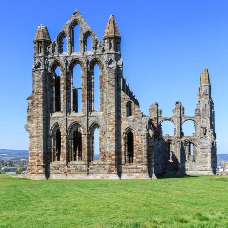 Whitby Abbey seen on a Yorkshire Steam Railway tour from York United Kingdom