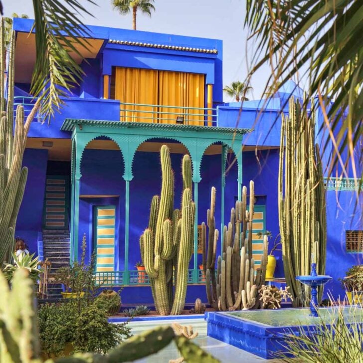 A-blue-building-in-the-Jardin-Majorelle-Gardens-in-Morocco on a tour of Marrakech