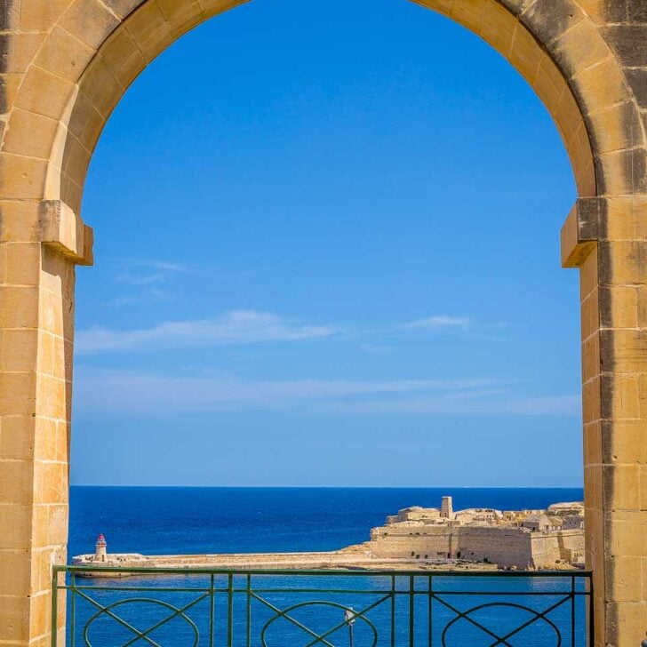 A window looking out into the Grand Harbour from Arch in Upper Barrakka Gardens of Valletta Malta 1