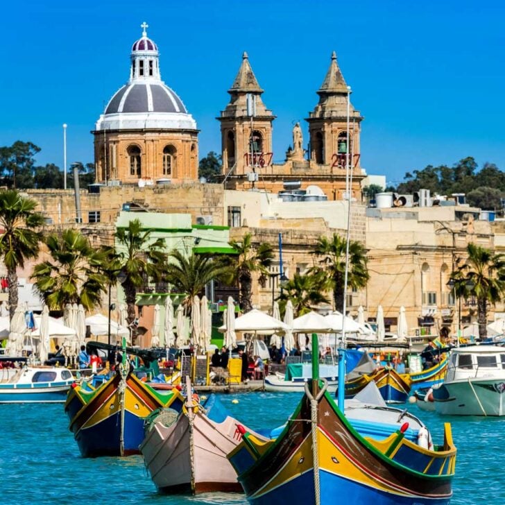 Marsaxlokk Harbour seen on a tour from Valletta Malta