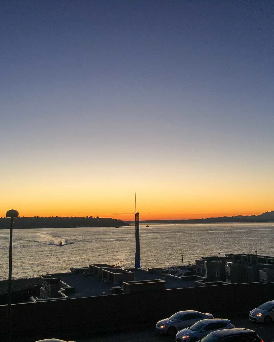 Sunset seen from the waterfront in Seattle Washington