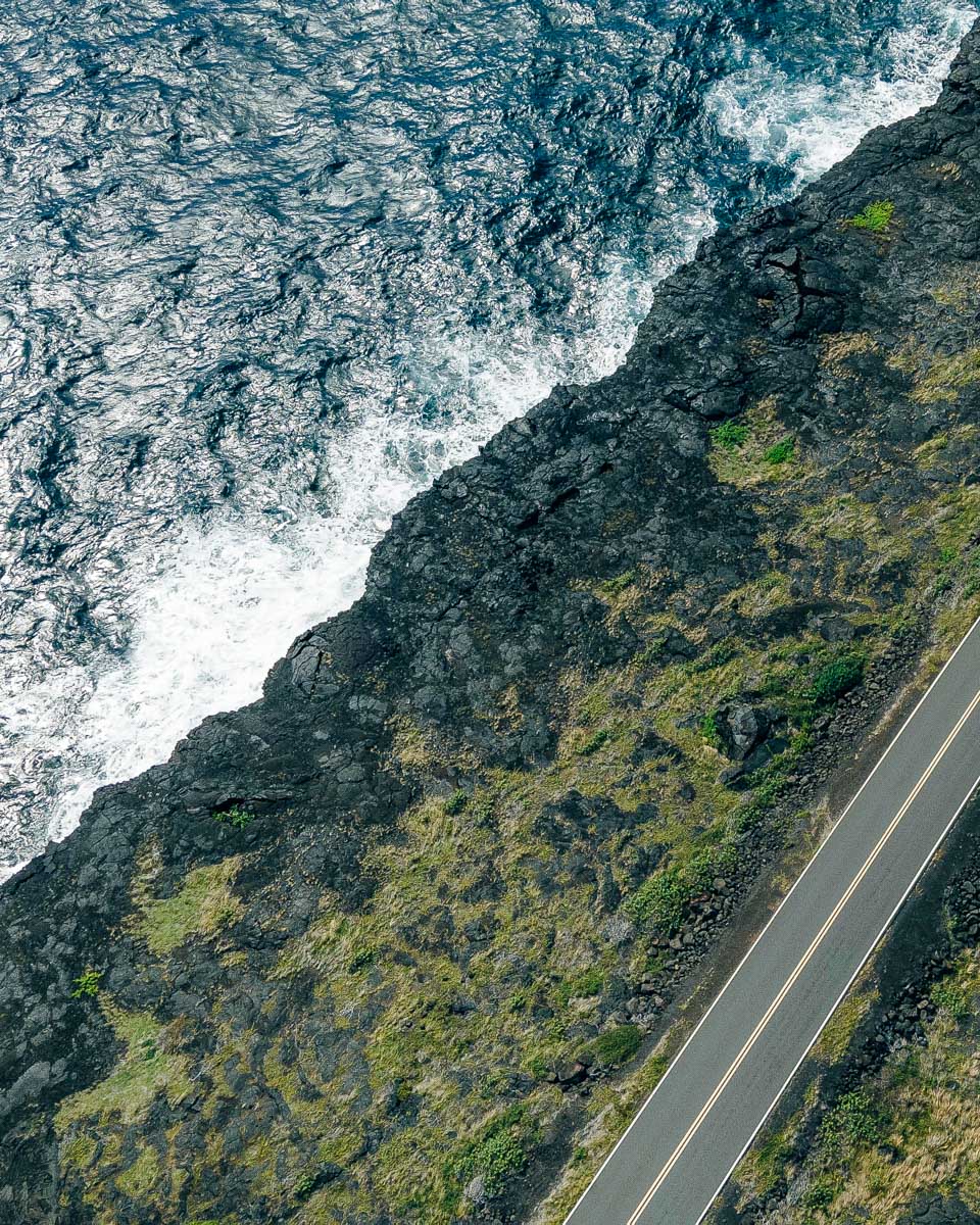 Aerial view of Hawaiian Volcanoes National Park on Big Island Hawaii