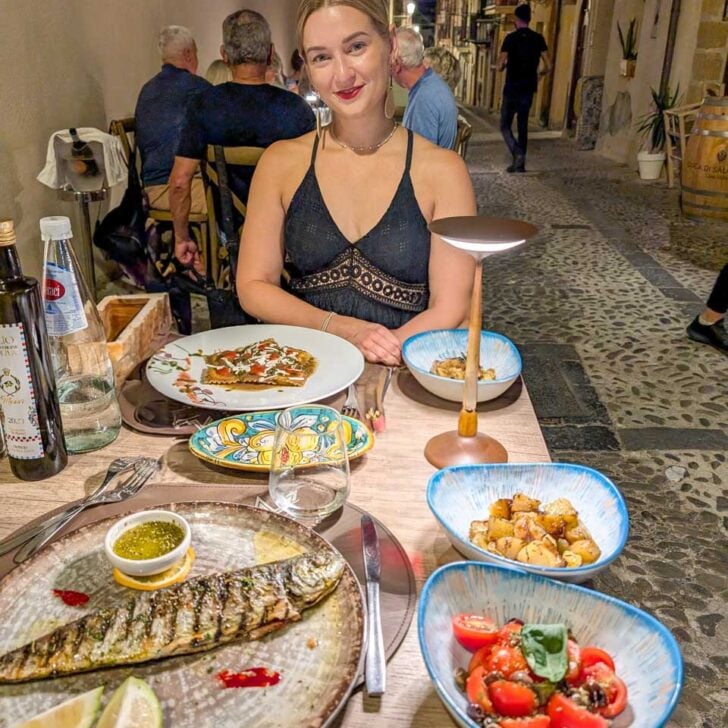 Bailey-eats-dinner-in Sorrento Italy
