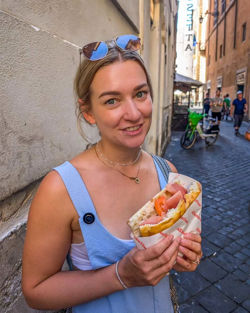 Bailey-with-a-sandwich-in Catania Sicily