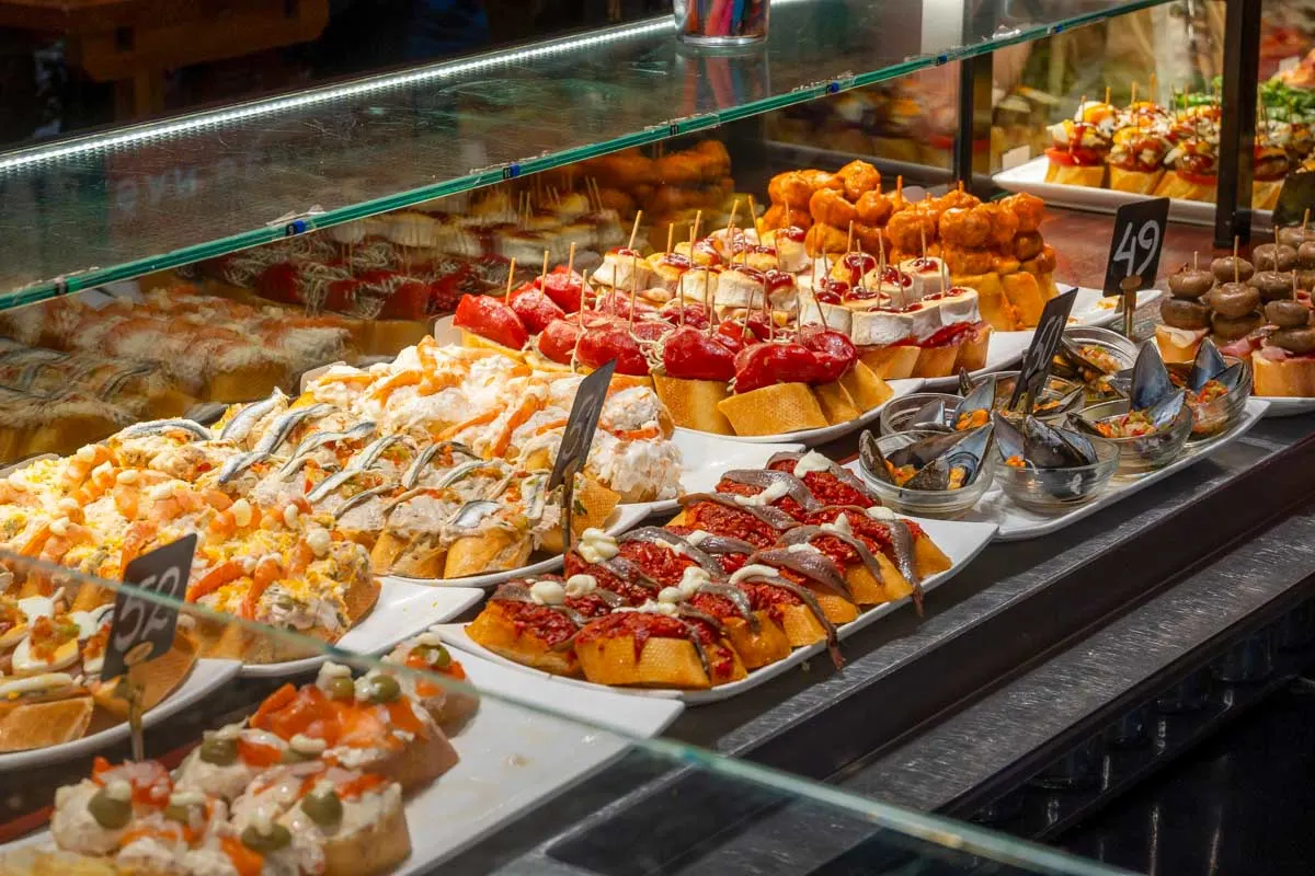 Basque pintxos eaten for lunch in San Sebastian Spain