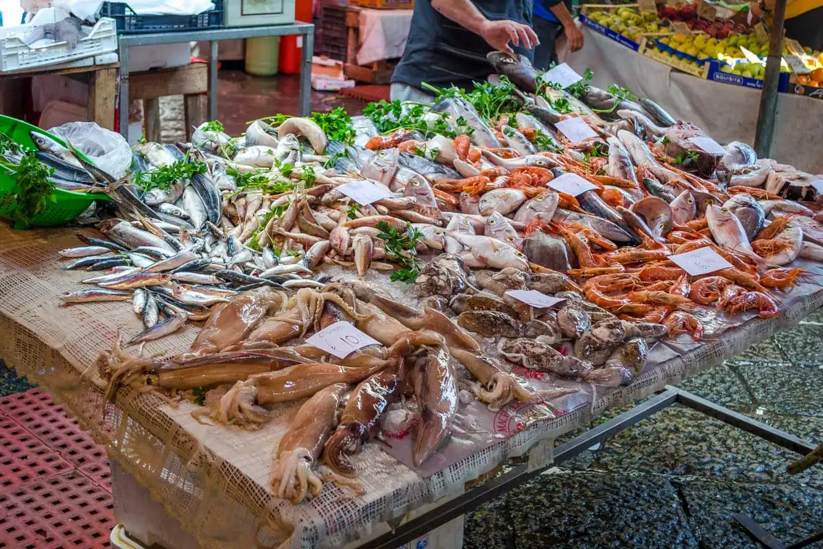 Different fish at the La Pescheria in Catania Sicily