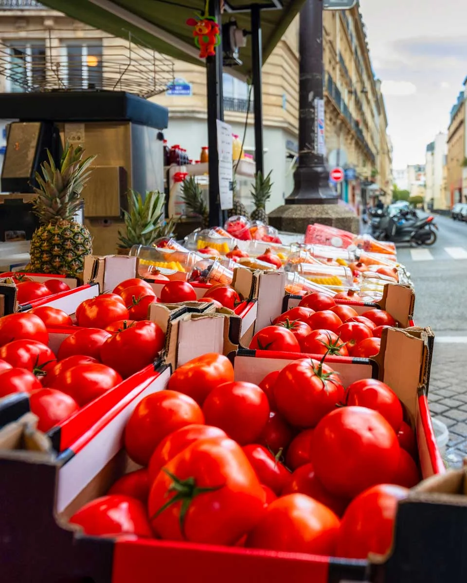 Produce for sale in Paris France seen during a cooking class