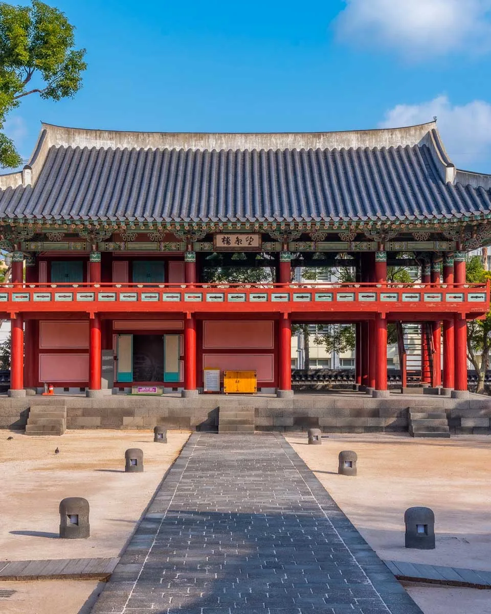 The Gwandeokjeong historical complex in center of Jeju city South Korea 1