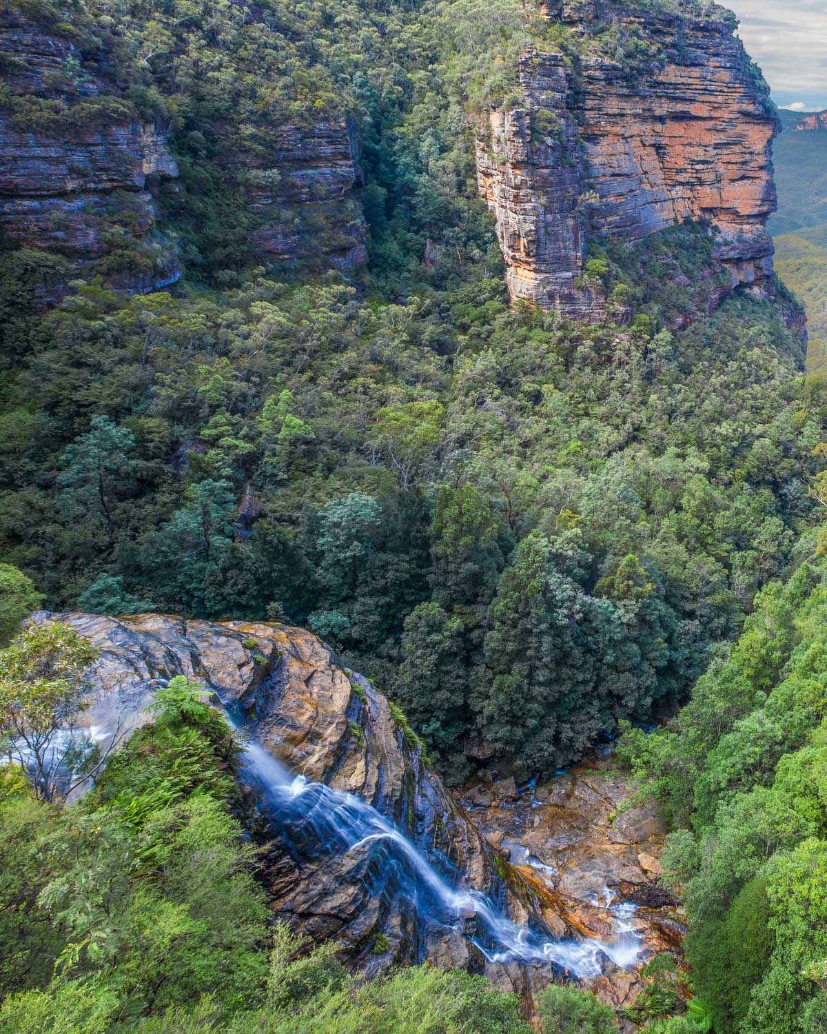 View-from-above-of-Wentworth-Falls-in-Blue-Mountains-National-Park on a tour from Sydney Australia