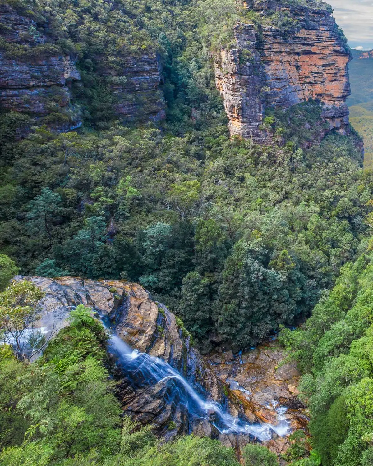 View-from-above-of-Wentworth-Falls-in-Blue-Mountains-National-Park on a tour from Sydney Australia