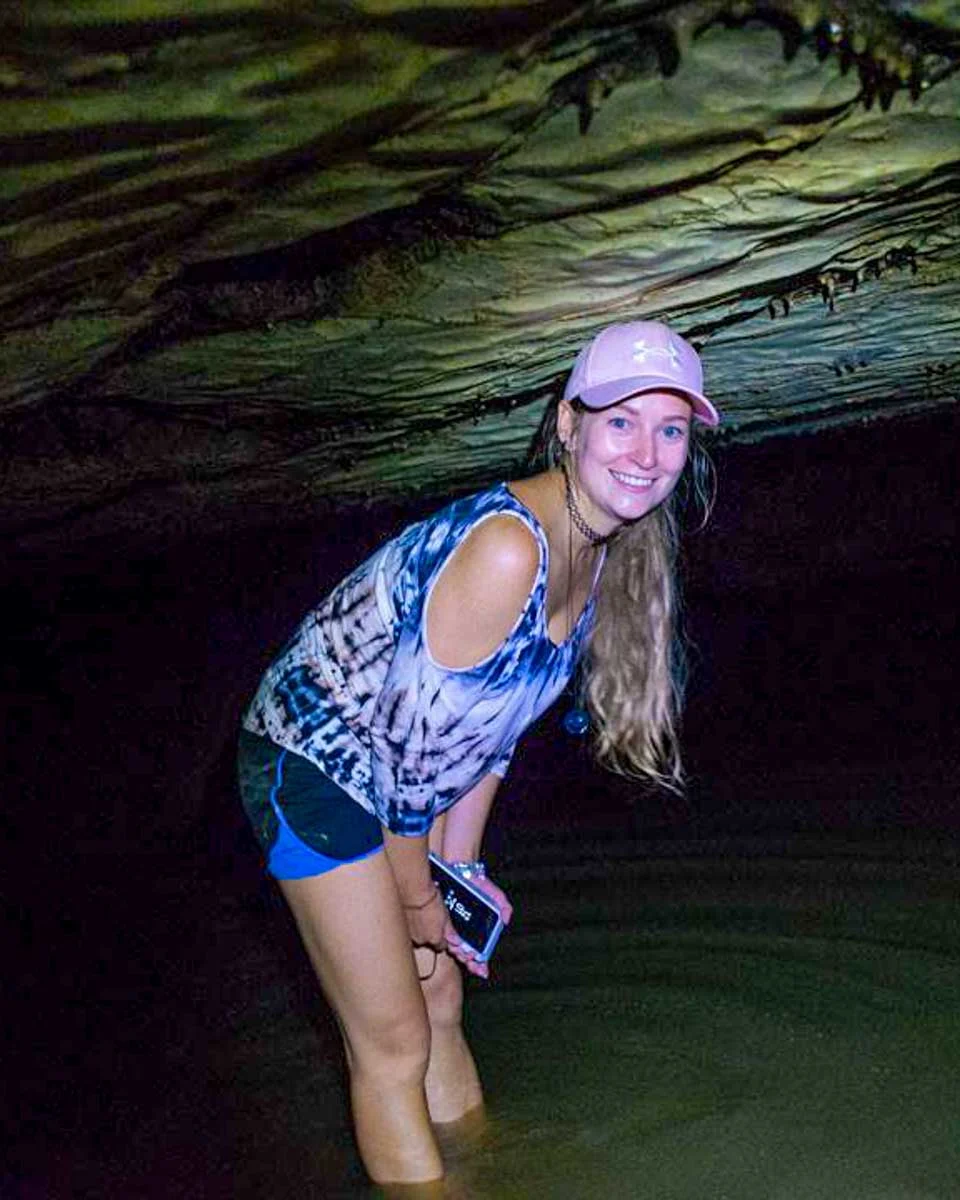 Bailey in the Actun Tunichil Muknal Cave on a tour in Belize