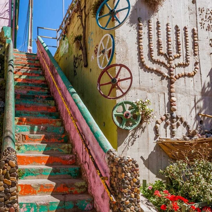 Decorated staircase in Valparaiso seen on a tour of Santiago Chile