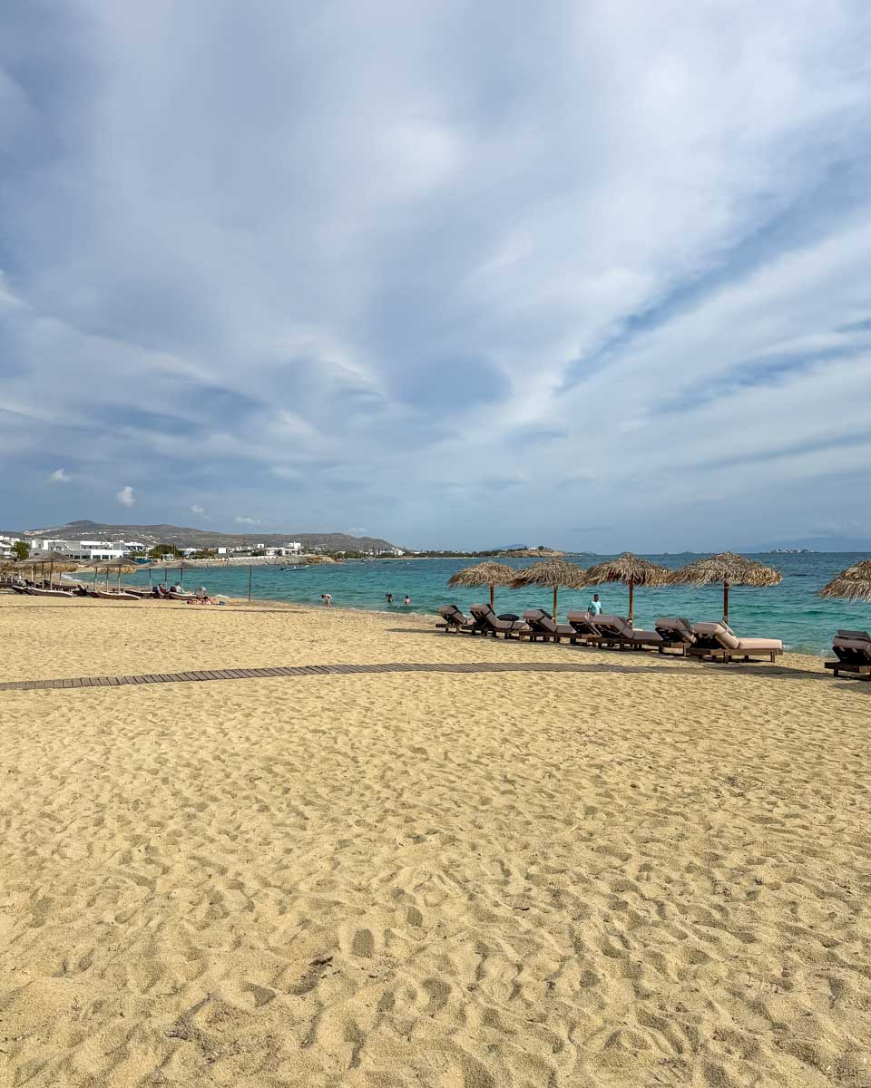 Looking at Agios Georgios Beach (St. George Beach) in Naxos Greece 1