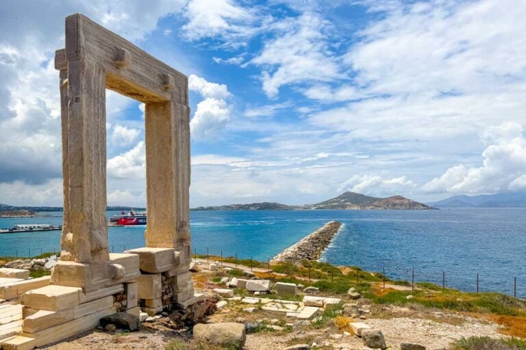 Looking at Portara on a cloudy day in Naxos Greece on Hannahs trip 2