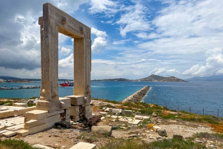 Looking at Portara on a cloudy day in Naxos Greece on Hannahs trip
