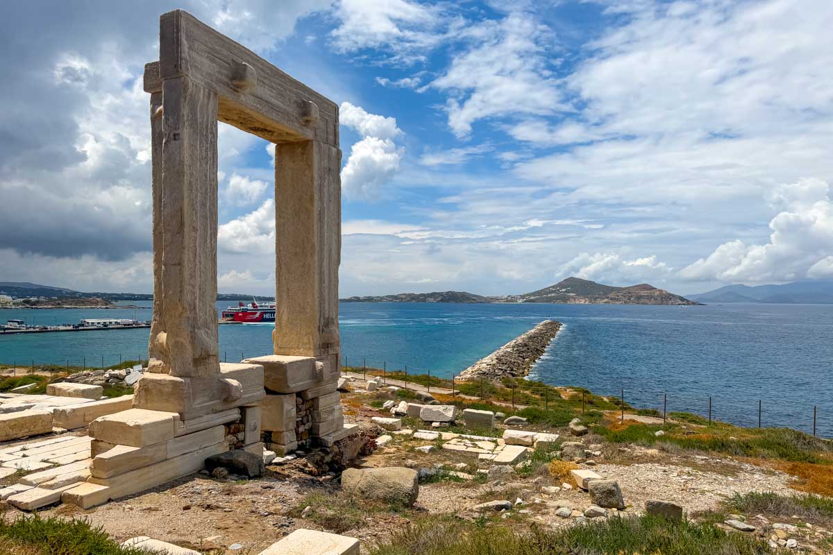 Looking at Portara on a cloudy day in Naxos Greece on Hannahs trip
