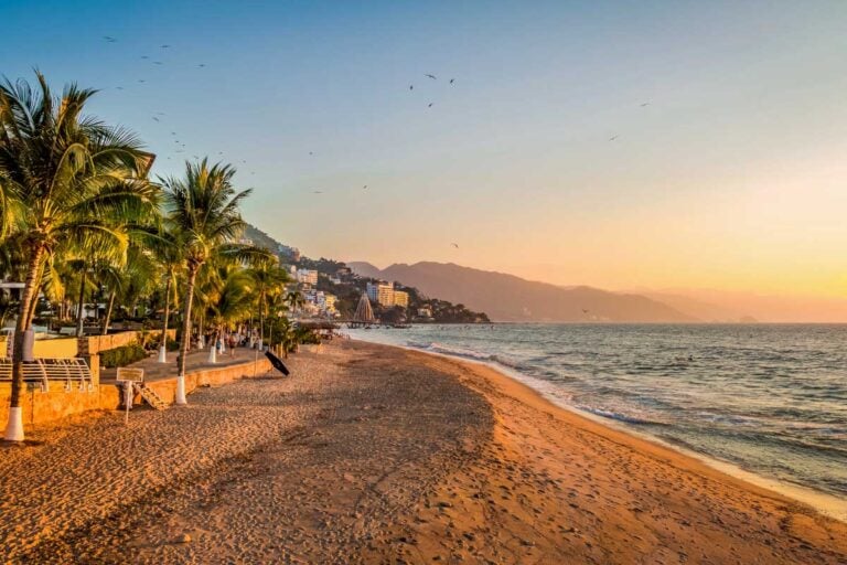 Puerto Vallarta sunset in Mexico on the beach
