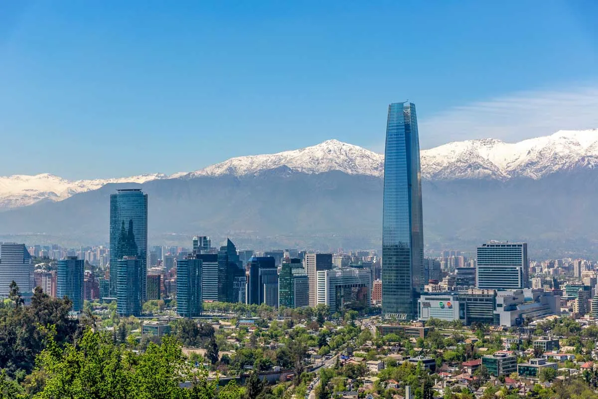 The cityscape and mountains of Santiago Chile on a sunny day
