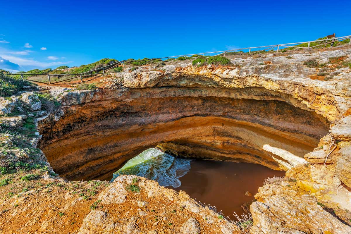 The top of Benagil Cave seen on a tour from Faro Portugal