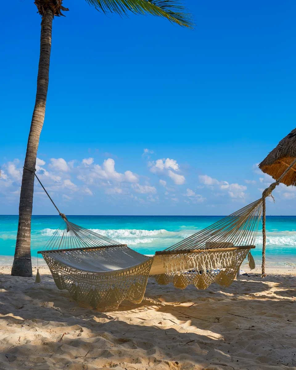 A hammock on the beach in Playa del Carmen Mexico