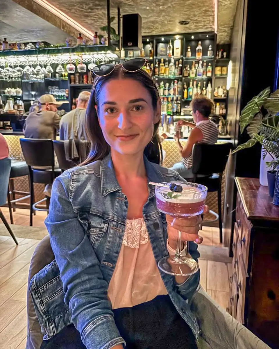 Bailey at a bar in Pham Ngu Lao Ward, Vietnam