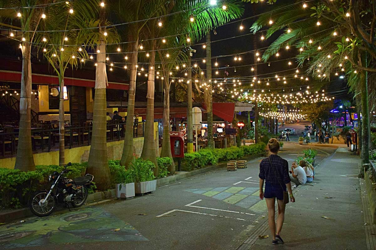 Bailey walks through Lleras Park in Medellin Colombia
