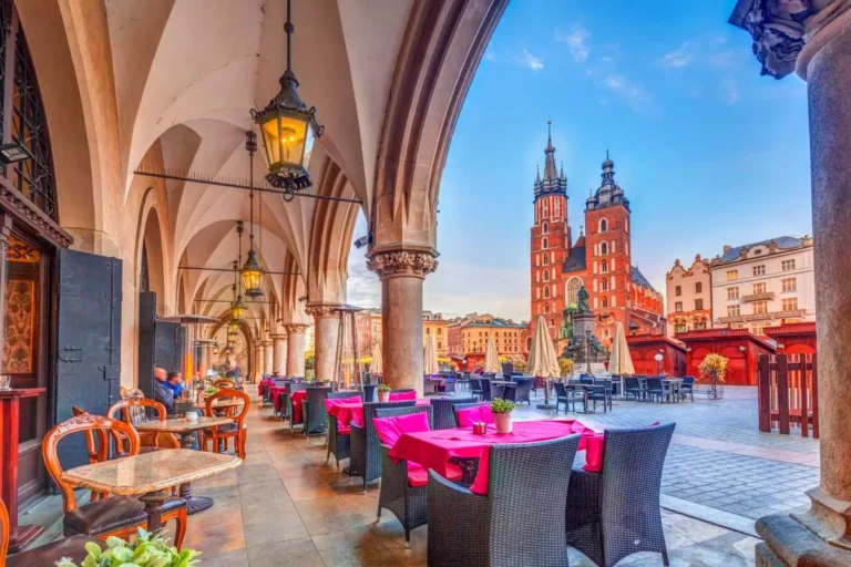 Krakow cloth hall and St. Mary Basilica in Poland