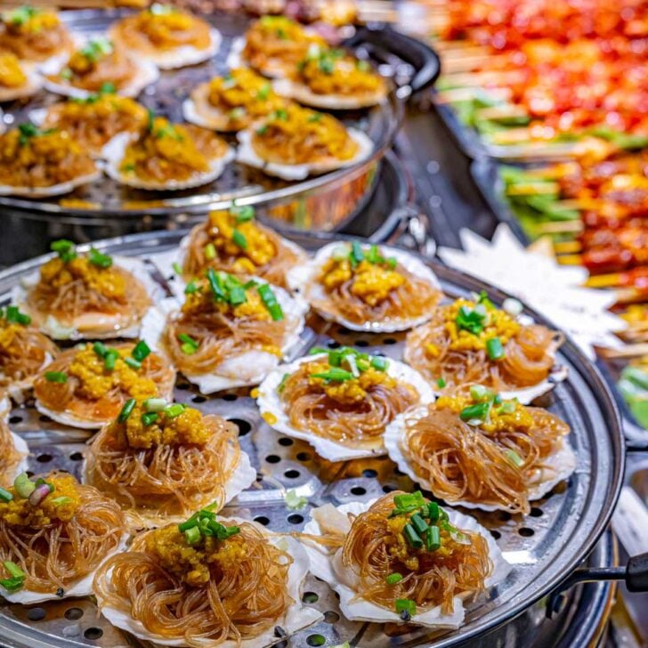 Street food sold at Jalan Alor market in Bukit Bintang district Kuala Lumpur Malaysia