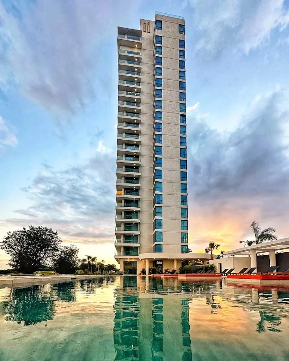 The outside of Mullet Bay suites and the pool area