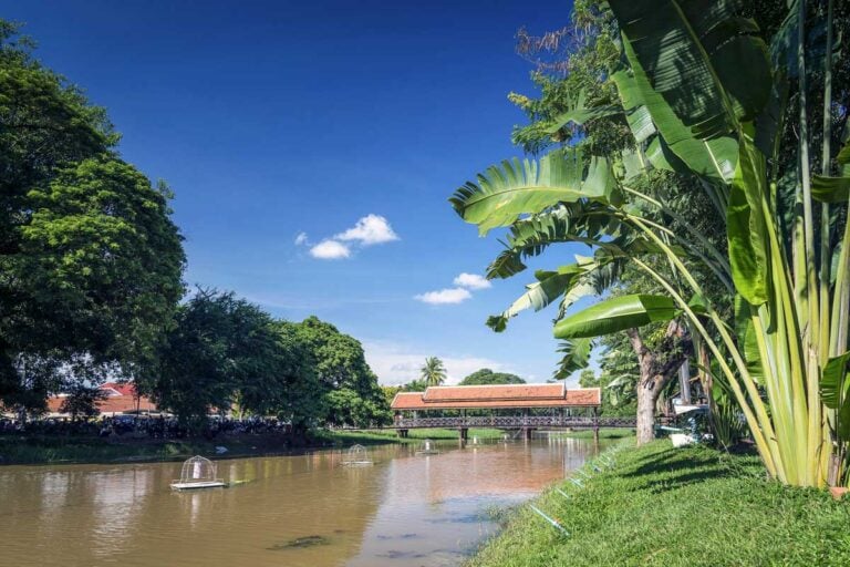 The riverside of Siem Reap on a sunny day Cambodia