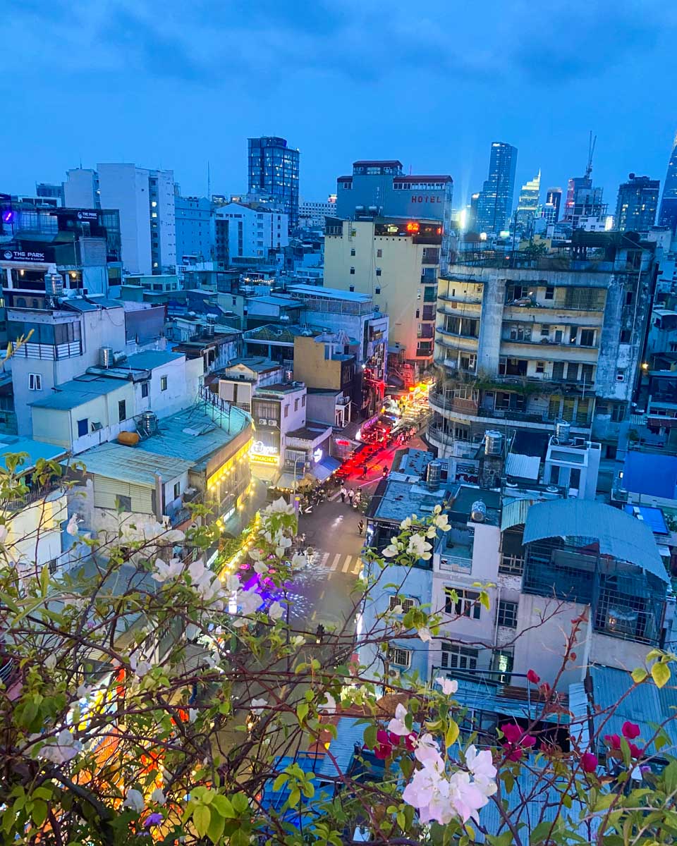 View of the street below at The View Rooftop bar in Ho Chi Minh