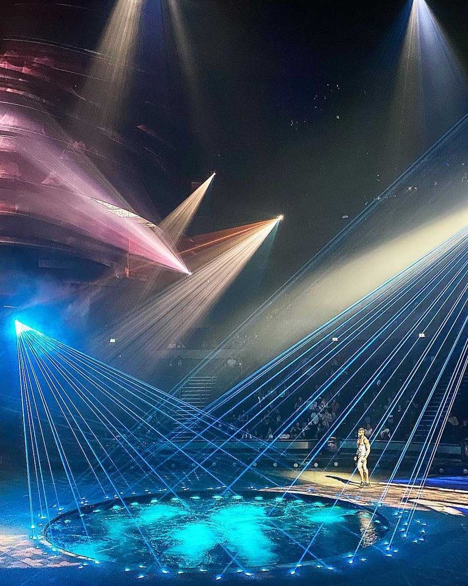 A performer on stage at the La Perle DXB show in Dubai